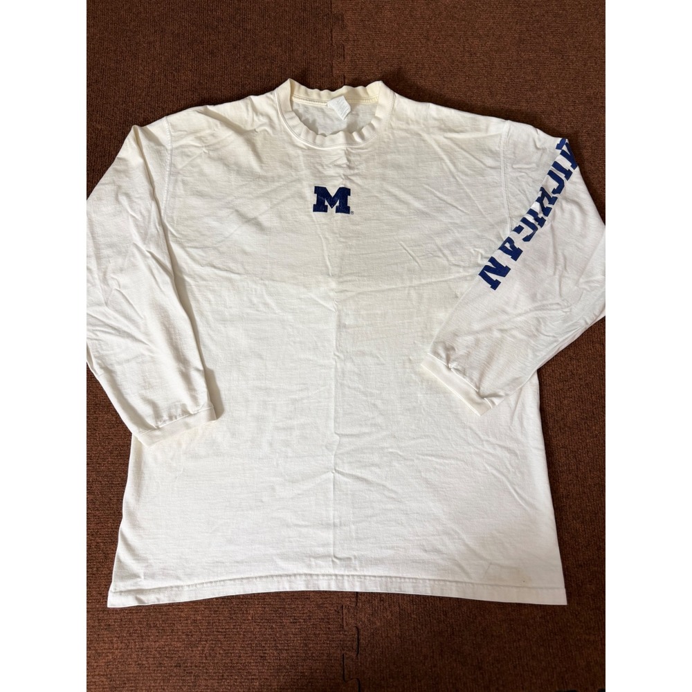 University of Michigan Long‎ Sleeve T-Shirt White Blue Michigan Sleeve Print XL
